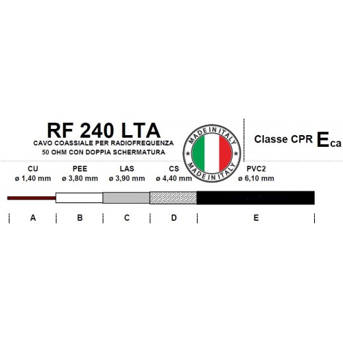 COAXIAL RF CABLE RF240LTA - 50 OHM - MADE IN ITALY